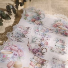 26 pcs Tea Cup Translucent Vellum Matte Surface Paper Sticker Scrapbook Craft