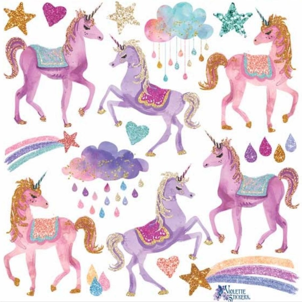 Pink Unicorn Stickers – Colorful Fantasy Sticker Sheet – Crafts & Scrapbooks