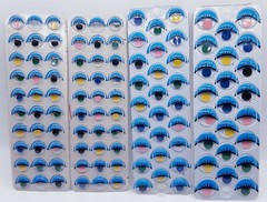 NOS Vintage 4 sheets 1980s Puffy Googly Eyes Stickers various sizes colors Set2