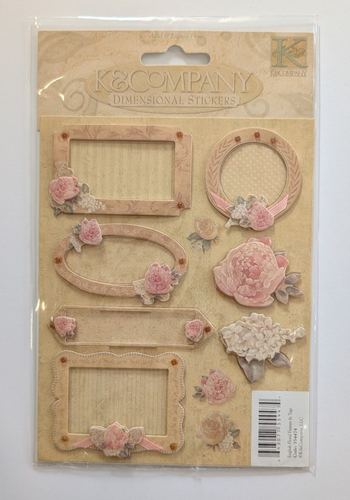 English Floral Frames & Tags Pink Flowers Scrapbooking Stickers By K&Company