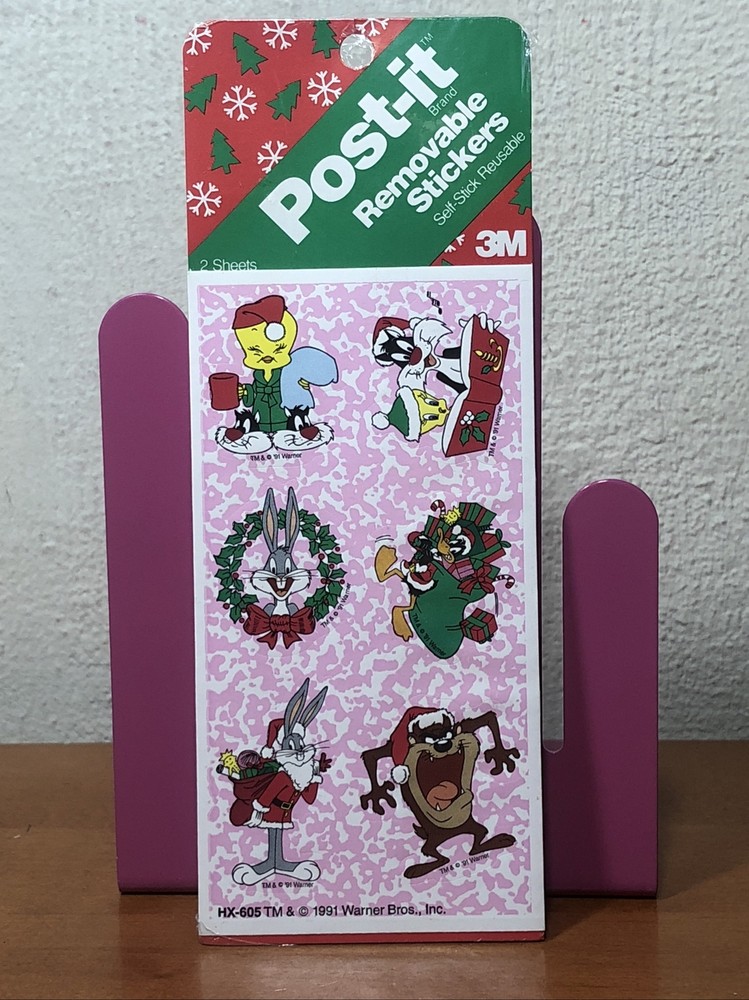 VTG 1991 Warner 3M Looney Tunes Post It Removable Stickers Christmas 2 Sheet NOS