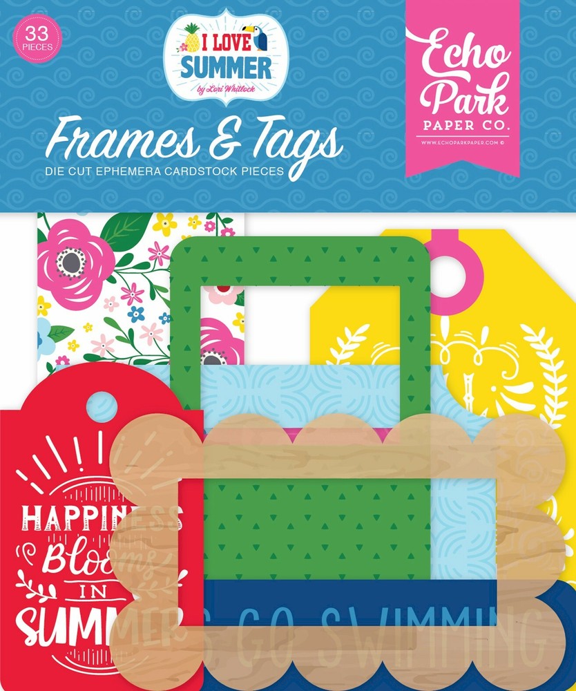1 Pack of Echo Park Paper I LOVE SUMMER Frames & Tags Ephemera Pieces SU178025