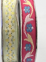 Vintage Lot 2 Offray Ribbon Spool USA Made Jacquard Floral Embroidered Trim