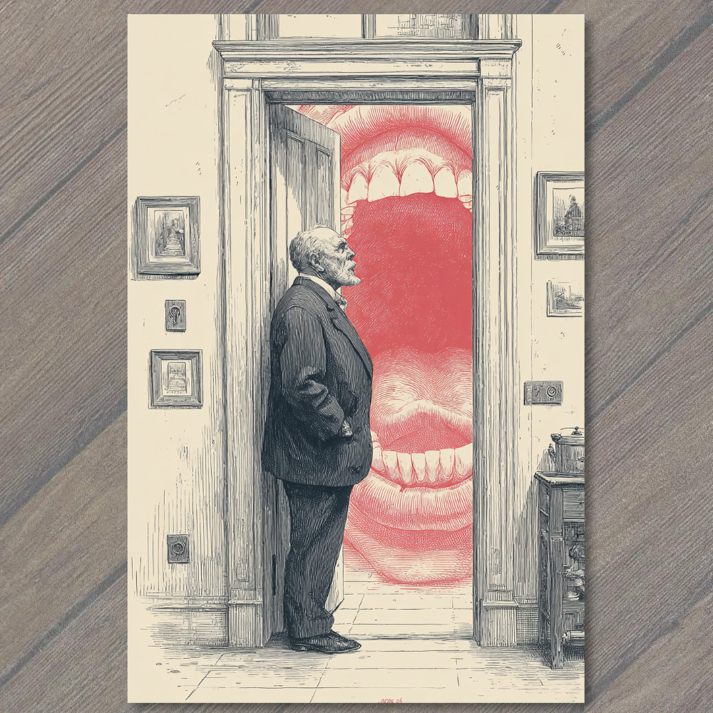STICKER Gentleman Doorway Giant Mouth Surreal Teeth Room Humor Odd Vintage Vib