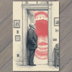 STICKER Gentleman Doorway Giant Mouth Surreal Teeth Room Humor Odd Vintage Vib