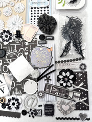 Black and White scrapbook planner journal junk paper art craft over 80 pcs lot