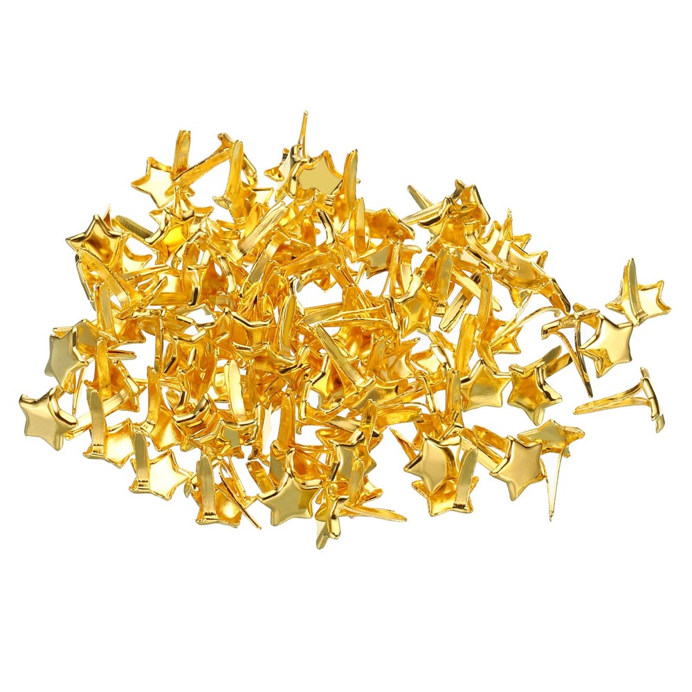8 x 10 mm Brads for Paper Crafts, 100 Pcs Metal Star Paper Fastener, Gold