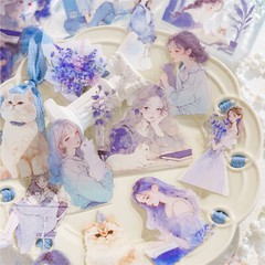 Cute Girls Cats Transparent PET Stickers 30Pcs Diary Planner Decorative Collage