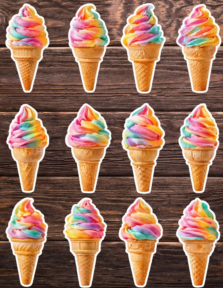 Rainbow Swirl Ice Cream Vinyl Stickers Set Scrapbooking Laptop Water Bottle