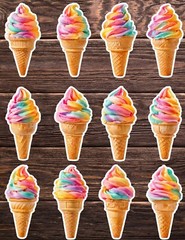 Rainbow Swirl Ice Cream Vinyl Stickers Set Scrapbooking Laptop Water Bottle