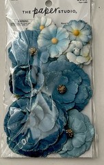 THE PAPER STUDIO 3D FLORAL EMBELLISHMENTS TWO SHADES LT BLUE PAPER FLOWERS 12PCS