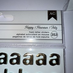 American Craft Thickers Sticko Alphabet Stickers Silver, Gold, Black Lot of 12