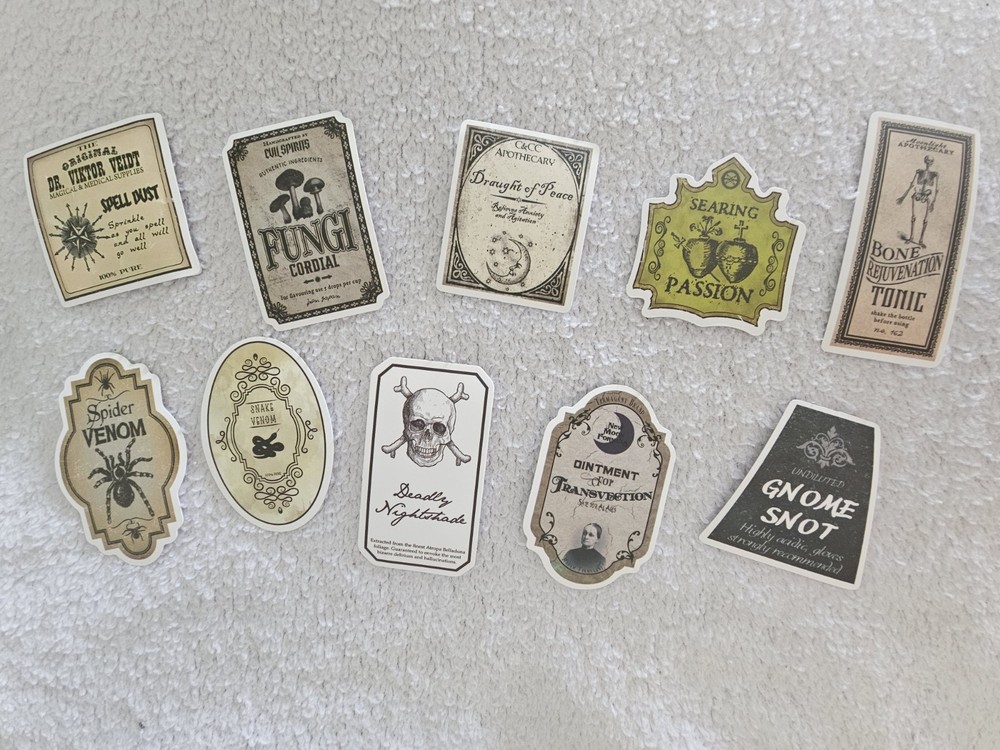 10 Dark Acedemia Apothecary Labels Vintage Style Halloween Drought Tonic Potion