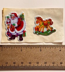1989 Vintage Stickers Christmas Santa Clause Reindeer Sleigh Rocking Horse Toy