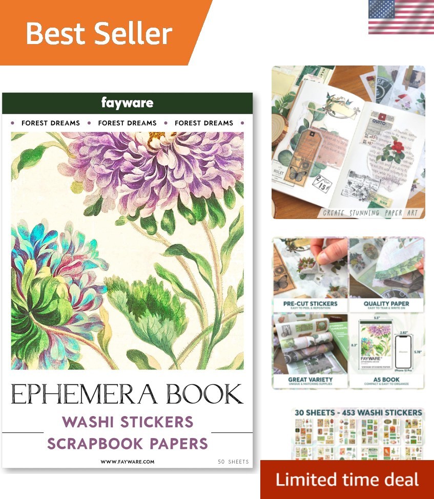 Washi Vintage Stickers for Scrapbooking – Ephemera Book for Journaling with 4…