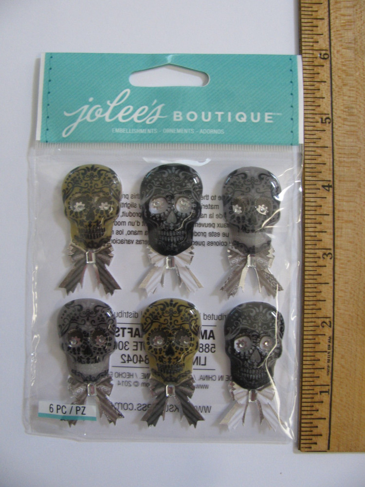 Jolee’s BLACK & WHITE SKULL REPEATS Halloween 6 Pieces NOS