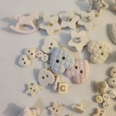 UNUSED Decorative Buttons PASTEL BABY HEARTS STARS BRADS Craft Sewing Scrapbook