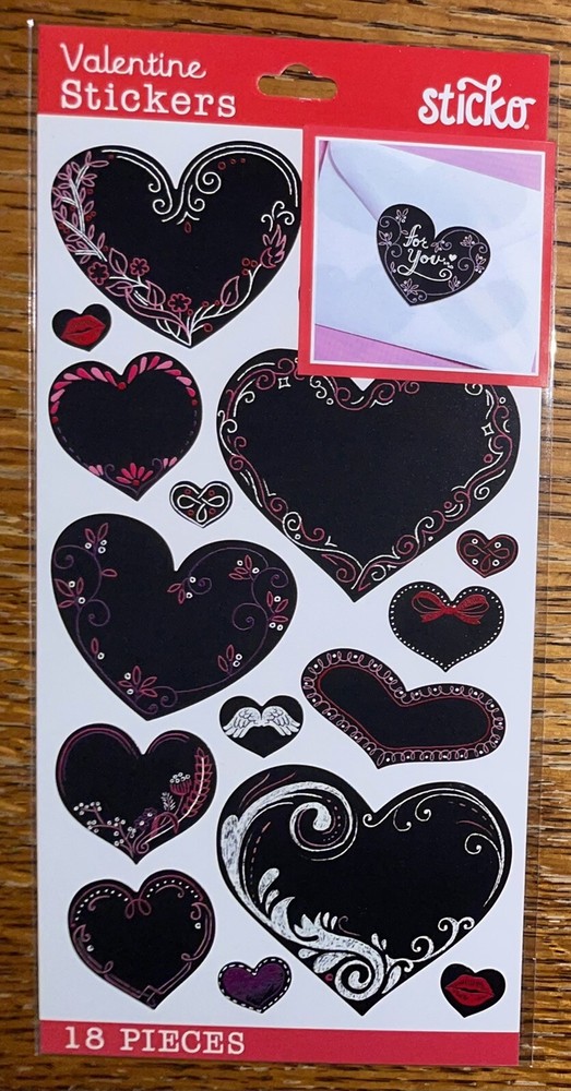 Sticko Decorative Chalk Hearts Chalkboard Valentines W/Swirl Scrapbook Stickers