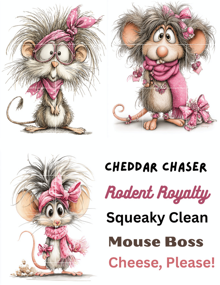 Cartoon Girly Mouse Card Toppers Collage Supplies Scrapbook Junk Journal Crafts