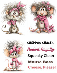 Cartoon Girly Mouse Card Toppers Collage Supplies Scrapbook Junk Journal Crafts