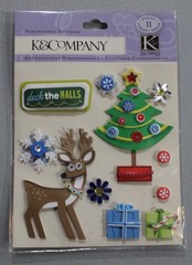 New Dimensional K & Company scrapbook stickers Christmas reindeer present snow