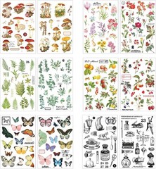 12 Sheets Rub on Transfers for Furniture Crafts Butterfly Flower Plant Stickers