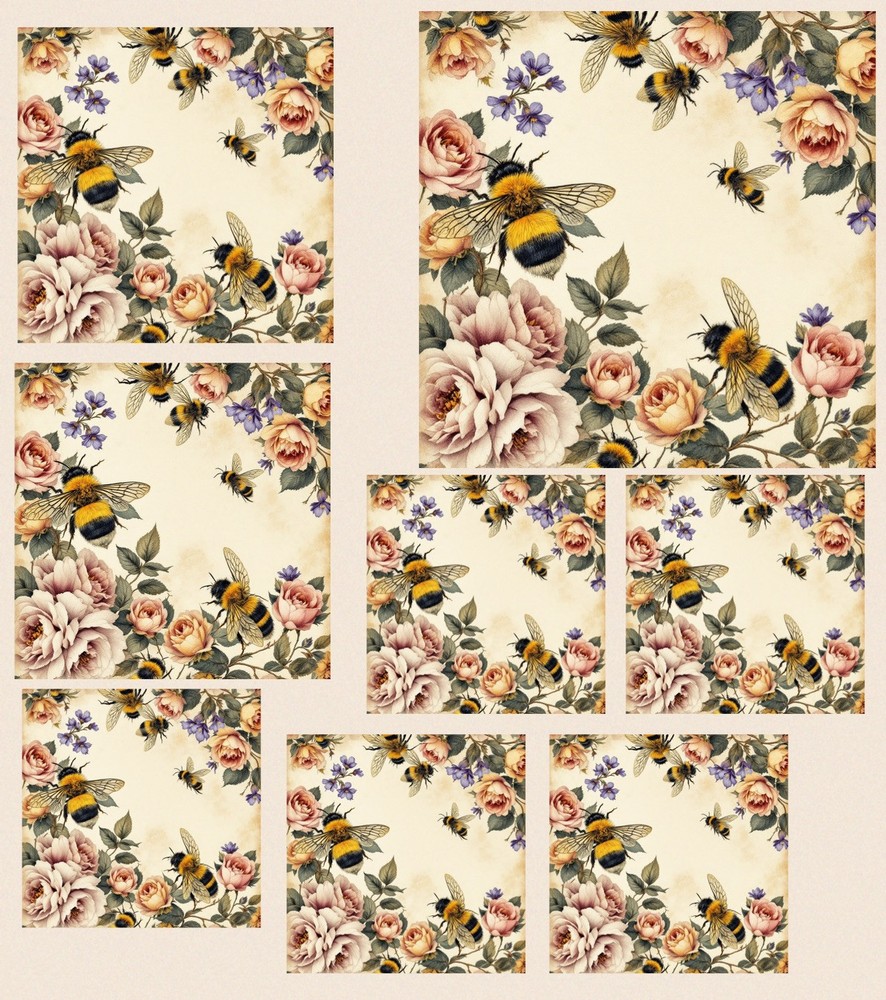 Bumble Bee Decoupage Rice Paper For Ornament-Wood Art Collage A4 1 Sheet