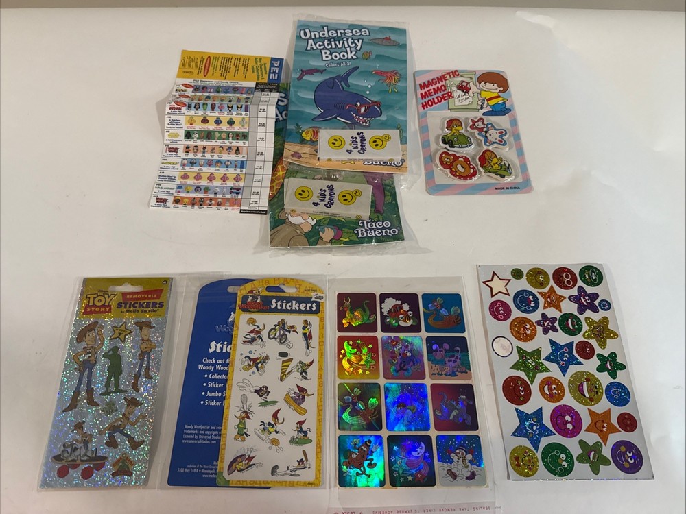 Vintage 80s Sticker Lot Toy Story Woody Woodpecker Mello Smello Stickers Pez Lot