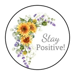 30 STAY POSITIVE ENVELOPE SEALS LABELS STICKERS 1.5″ ROUND SUNFLOWERS FLORAL