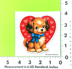 Cute Golden Puppy On A Heart Large Sticker Vintage Kitsch Style