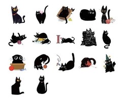 45pcs Kawaii Cute Black Cats Stickers Pack, Cute Stickers, Kawaii Stickers