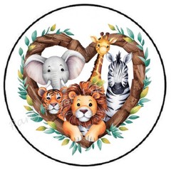 SAFARI JUNGLE ANIMALS HEART ENVELOPE SEALS LABELS STICKERS PARTY FAVORS