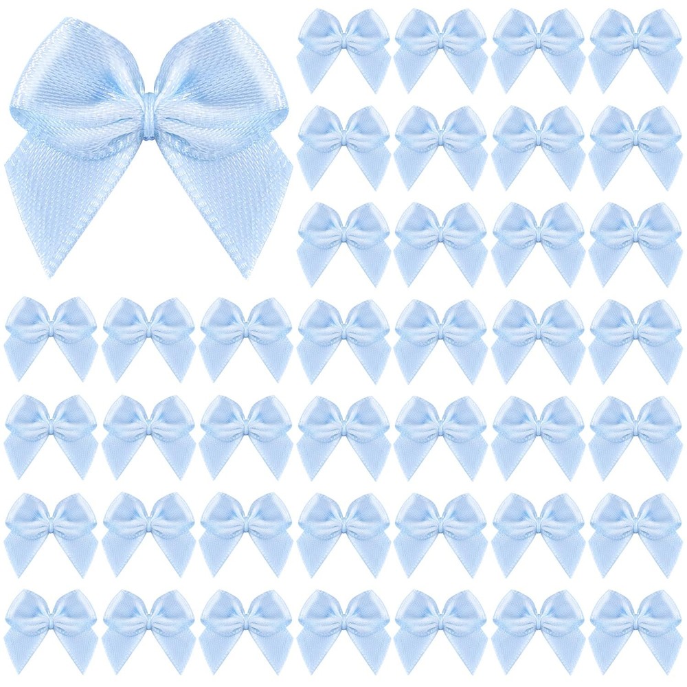 60PCS Tinkrstuff Blue Mini Bows for Crafts, 1″ Fabric Small Bows for Decoration,