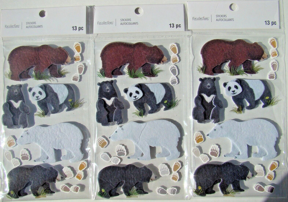 BEAR LOT OF 3 Recollections Stickers NEW! 668405 brown panda polar black grizzly
