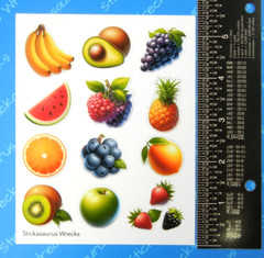 Fresh Fruit Sticker Sheet Grapes Berries Orange Bananas Apple Kiwi Pineapple