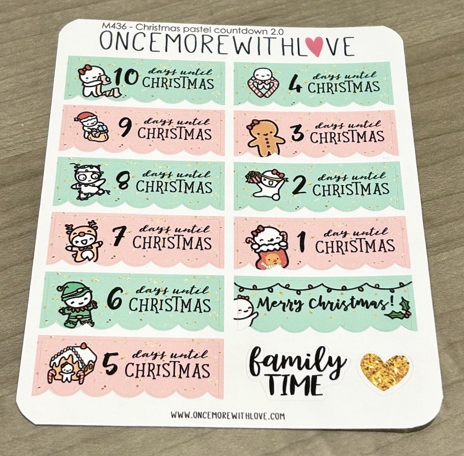 Once More With Love Christmas Countdown 2.0 Pastel Sticker Sheet OMWL Stickers