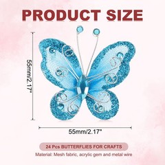 24Pcs Butterflies for Crafts, 2.2″ Organza Butterflies, Lake Blue