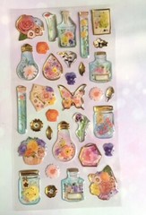 Puffy Gold Pressed Flower Sticker Sheet Scrapbook Junk Journal Girly