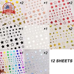 12 Sheets Star Nail Stickers,8 Colors Self-Adhesive 4th of July Nails Decals,Ind