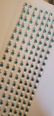 CraftbuddyUS 4 Star & 4 Round w/Pearl Self Adhesive Turqoise Rhinestone Stripe
