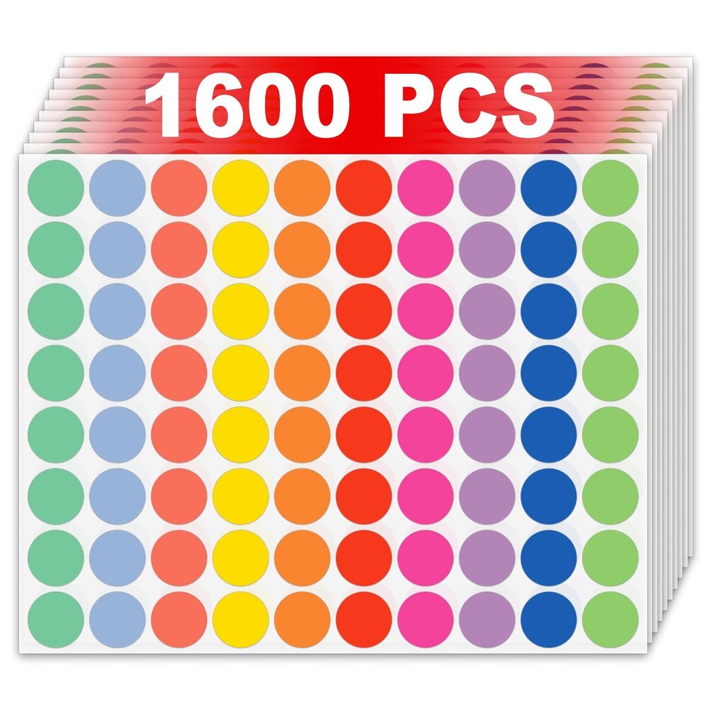1600 Pcs 3/4 Inch Colored Dot Stickers Round Color Coding Labels for Office Yard