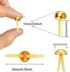 300Pcs Brass Fasteners round Head Brass Plated Fasteners Scrapbooking Brads (1/2