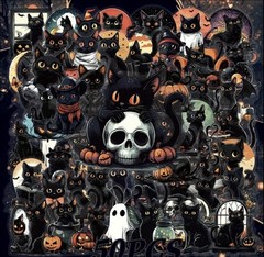 10pcs Black Halloween Cat Stickers- Scrapbook, Journal, DIY Crafts & Cards