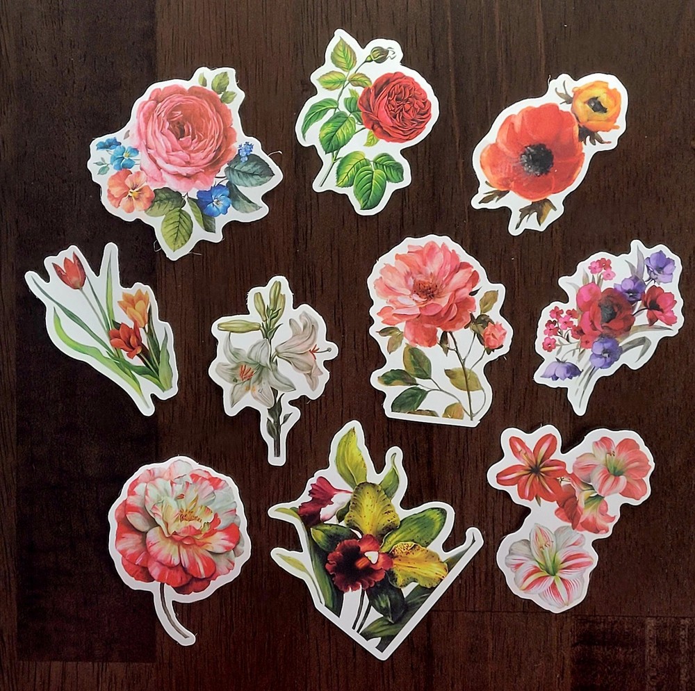 STICKERS x 10 Flowers Roses Poppy Gardenia Orchid Tulip Poppy Flower FL5