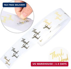 Whaline 1000Pcs Clear Thank You Stickers Gold Round Transparent PVC Stickers Sel