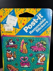 Vintage 1990 3M Post-It Removable Stickers Neon Surf Animals HQ-520 90s Retro