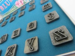 Bluebird Metal Stamp Set Melody Ross Chip Art 1/2″ Lowercase Letters in Tin