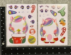 Lot of 6 Sheets Unicorn Christmas Paper Doll Stickers