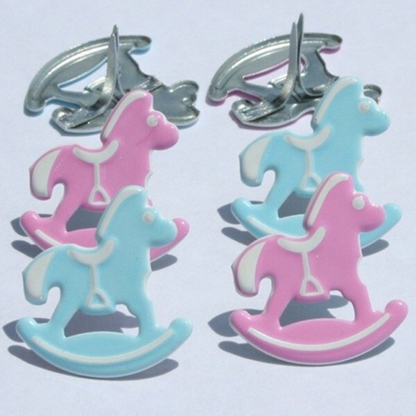 ROCKING HORSE SCRAPBOOKING DECORATIVE BRADS EYELET OUTLET 8 PCS 2 COLORS