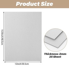 25 Pack Book Board 12×16 Inch 80PT Thick Grey Chipboard 2mm for Bookbinding, …